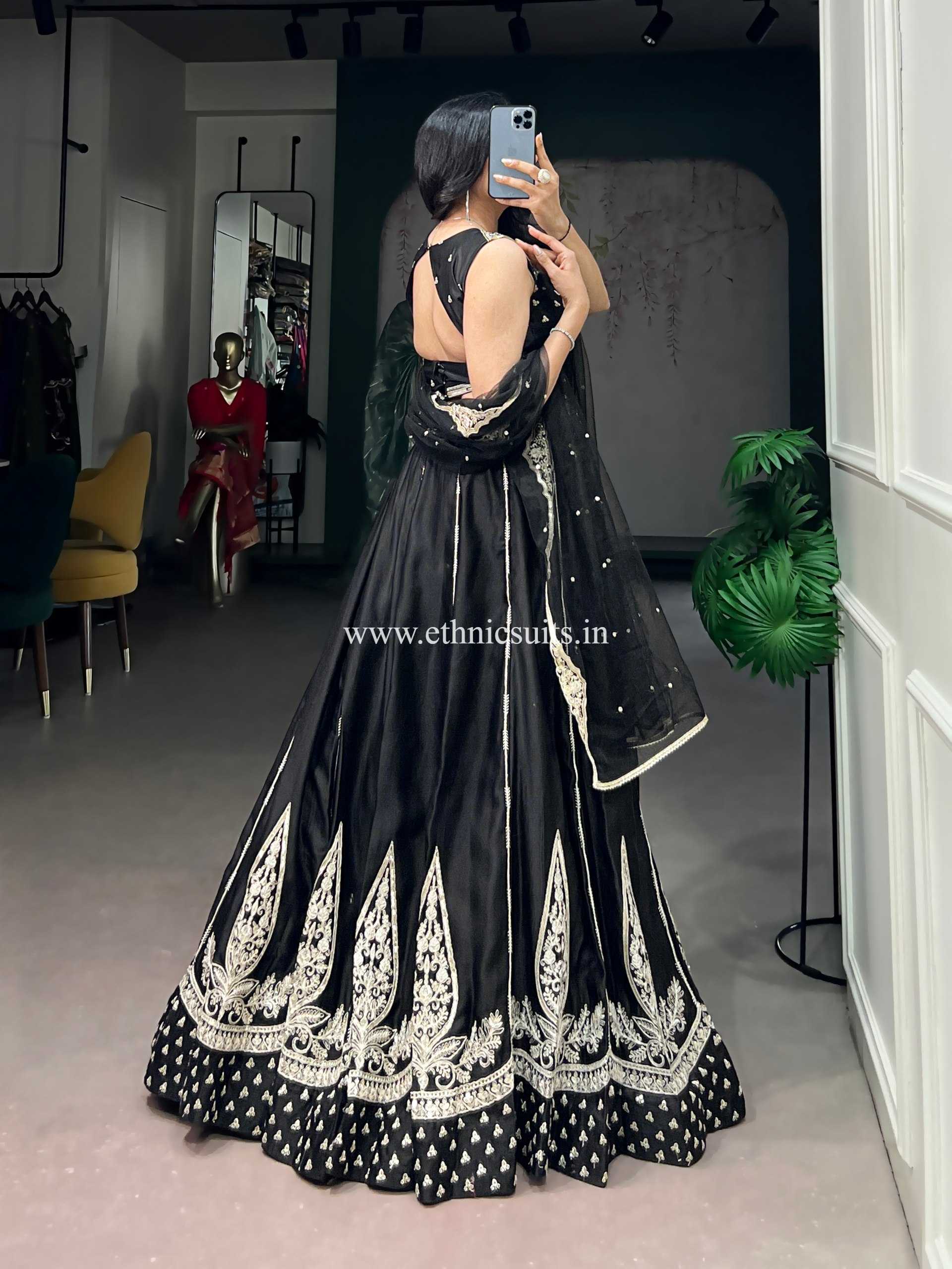 Beautiful Black Lehenga Choli with Black Thread Work