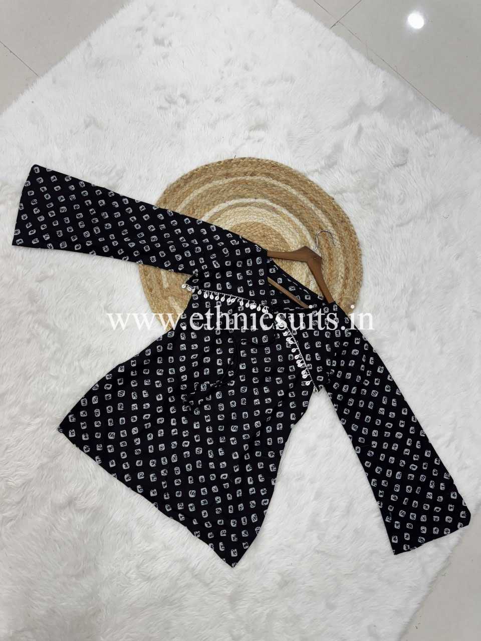 Black Bandhni Printed Short Kurta with Blouse and Bottom