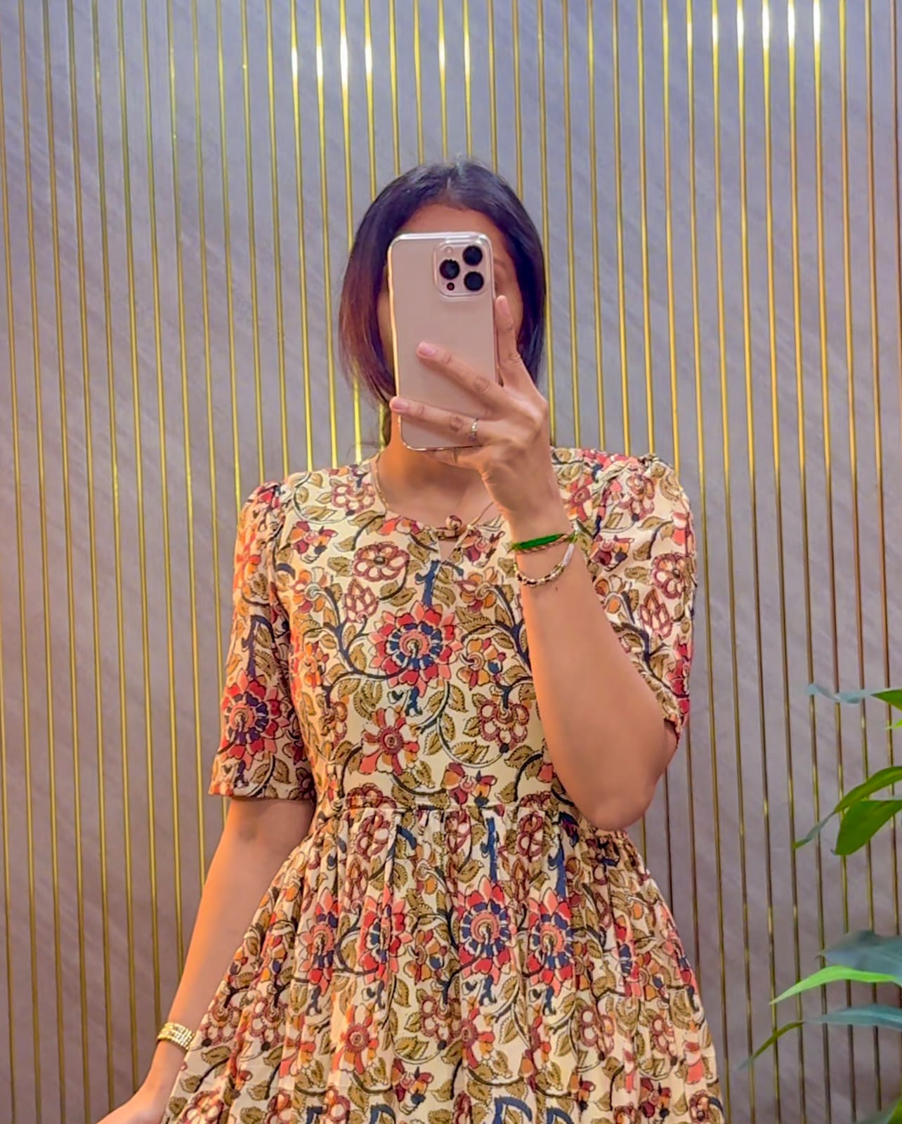 Creme Color Kalamkari Printed Midi Dress With Mobile Pocket