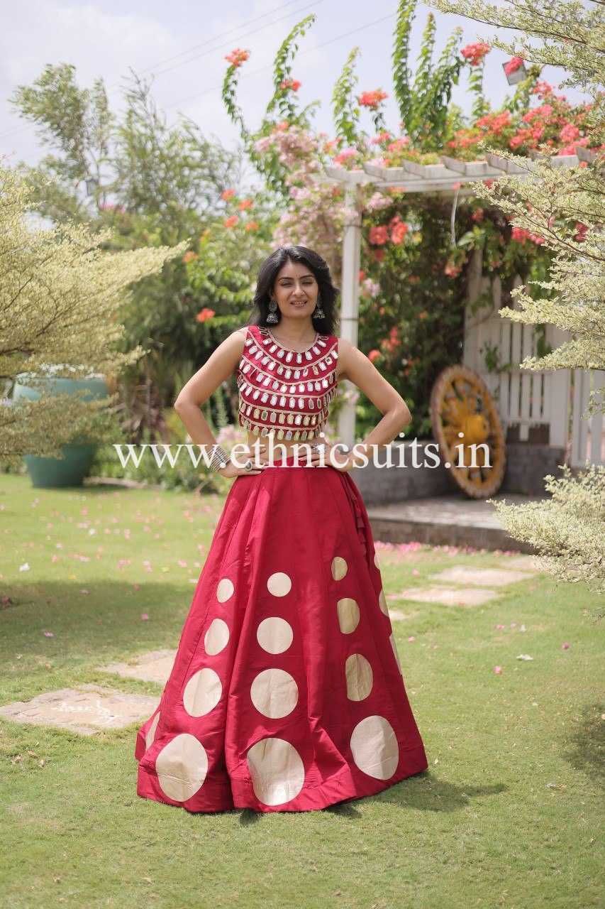 Designer Red Chaniya with Fancy Mirror work Choli for Navratri