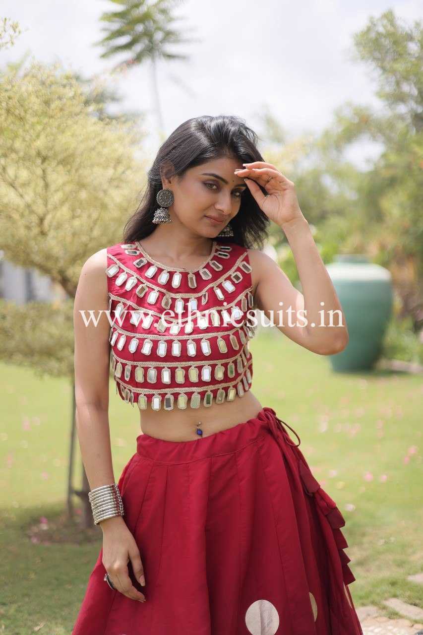 Designer Red Chaniya with Fancy Mirror work Choli for Navratri