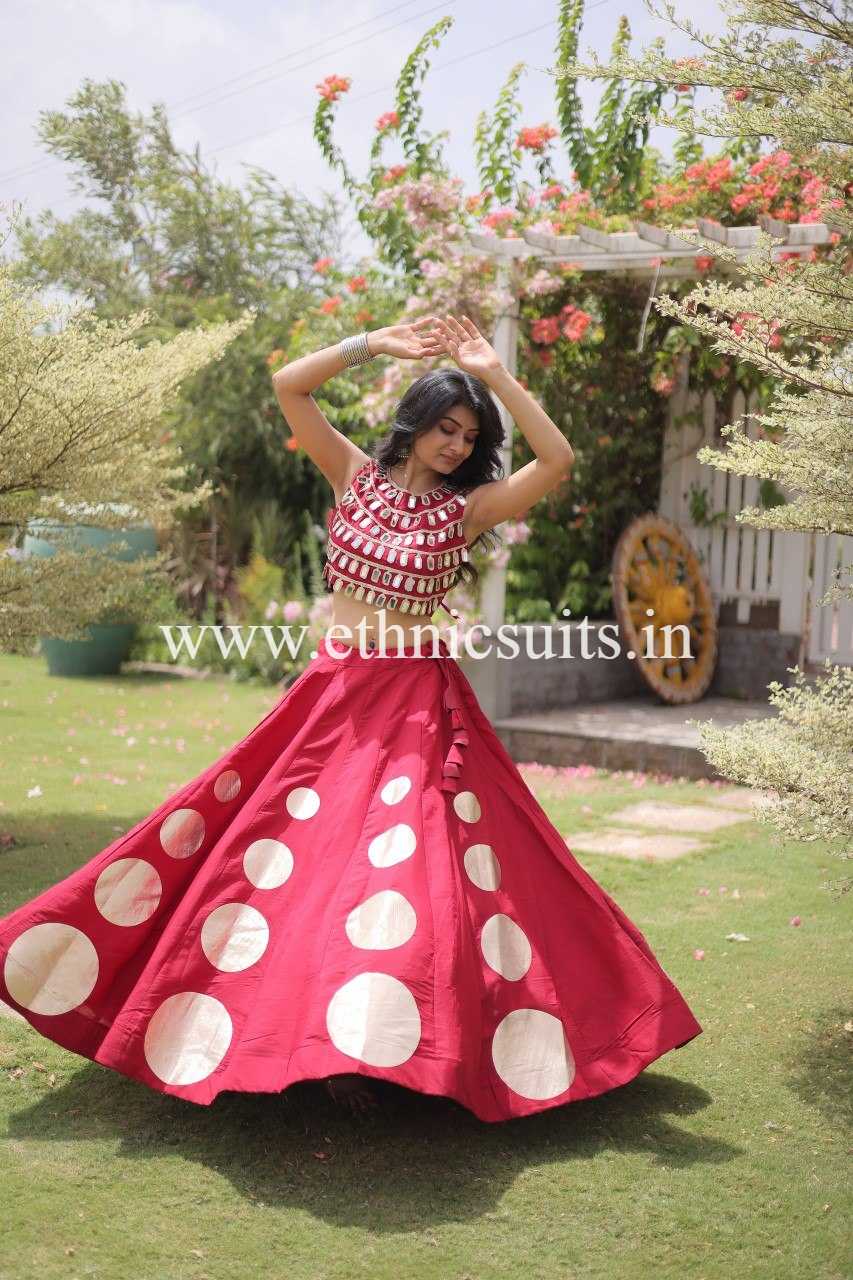 Designer Red Chaniya with Fancy Mirror work Choli for Navratri