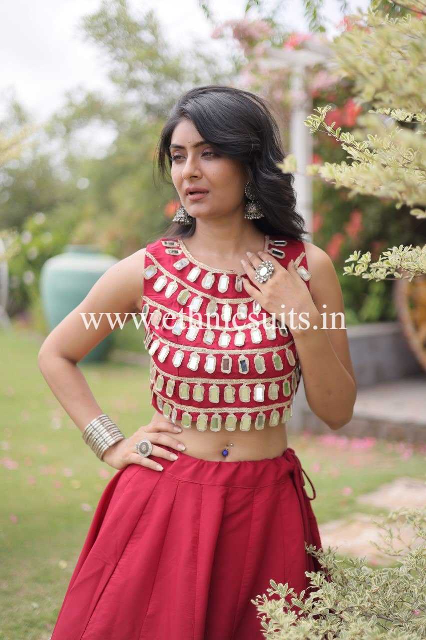 Designer Red Chaniya with Fancy Mirror work Choli for Navratri