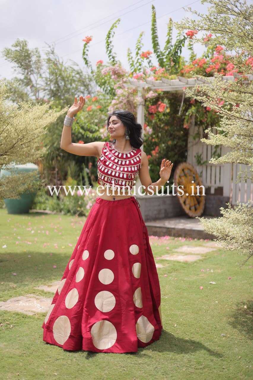 Designer Red Chaniya with Fancy Mirror work Choli for Navratri