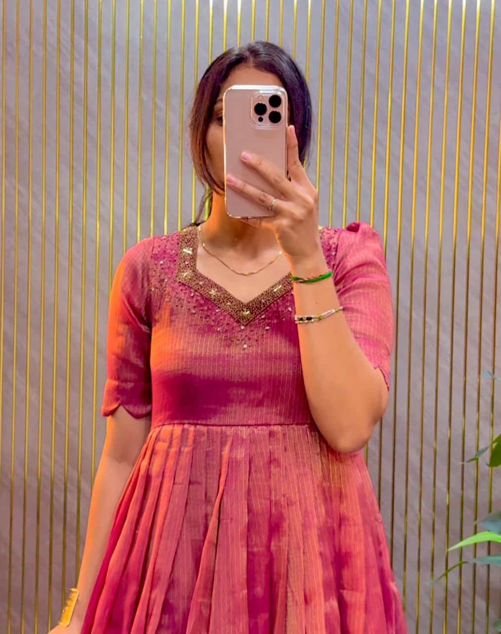 Eye catching Maggam Hand Work Gown Pink