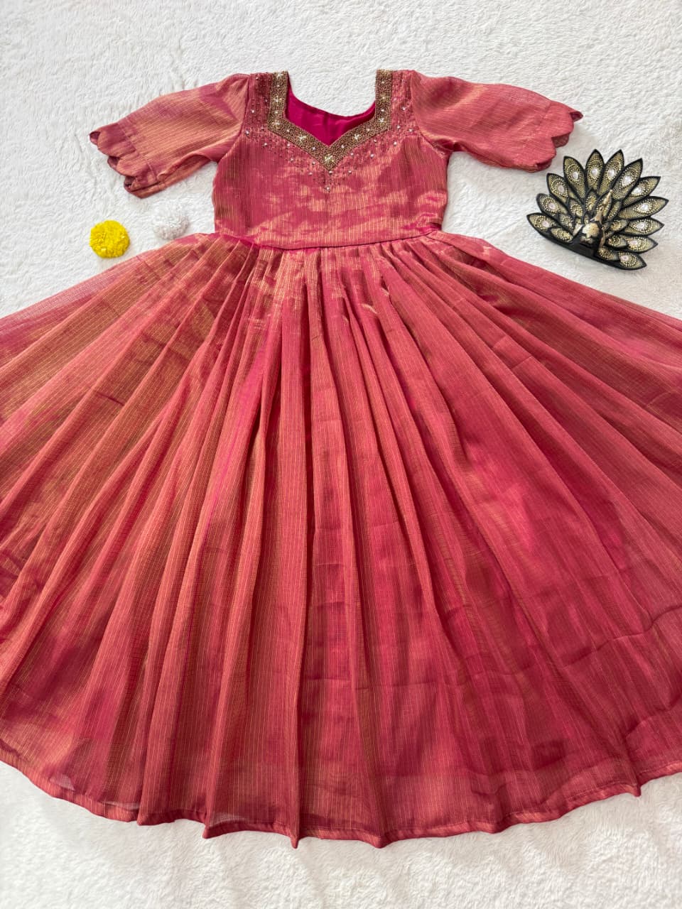 Eye catching Maggam Hand Work Gown Pink