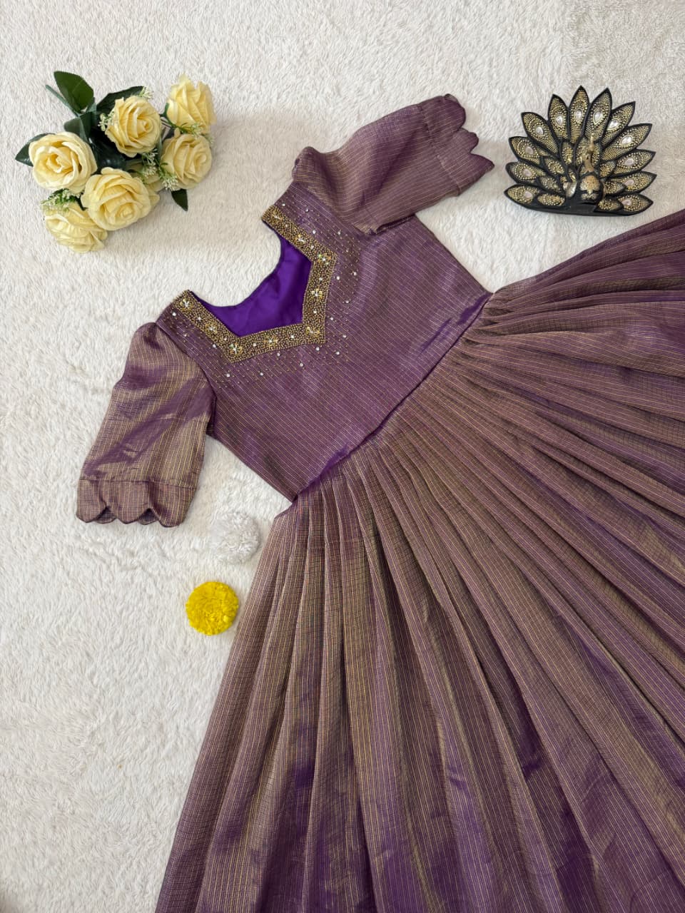 Eye catching Maggam Hand Work Gown Purple