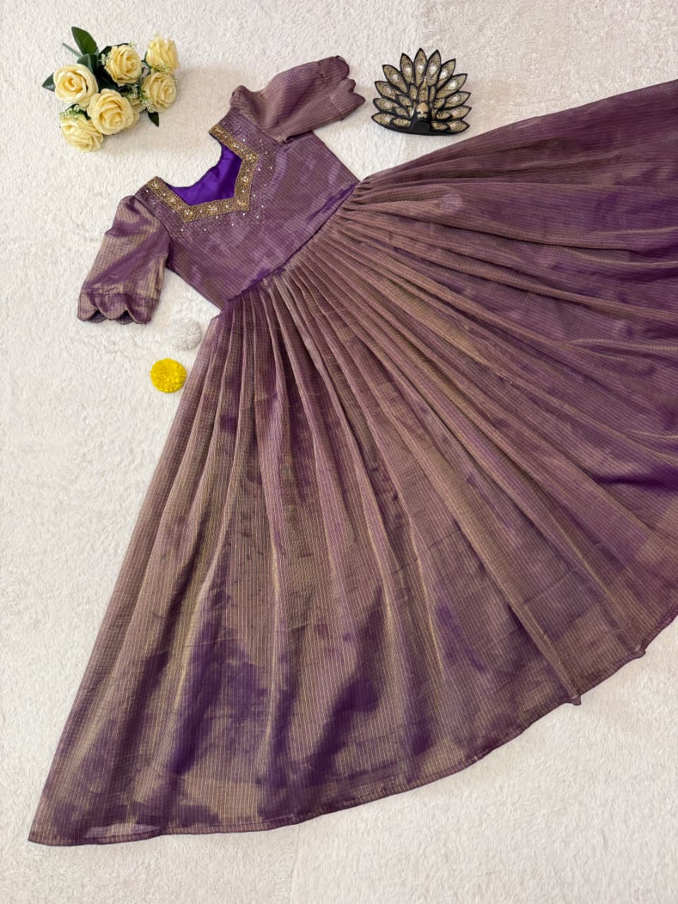 Eye catching Maggam Hand Work Gown Purple