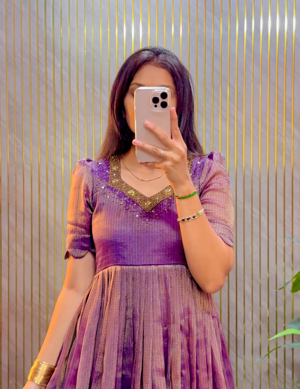 Eye catching Maggam Hand Work Gown Purple