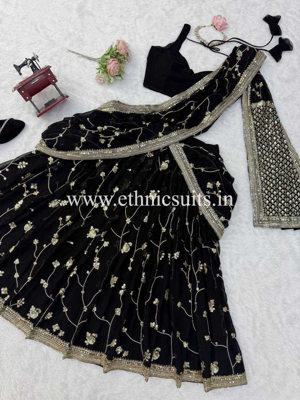 Festive Wear Black Designer Lehenga Saree