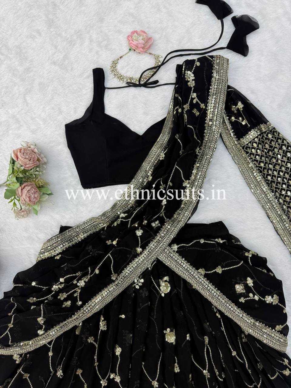 Festive Wear Black Designer Lehenga Saree