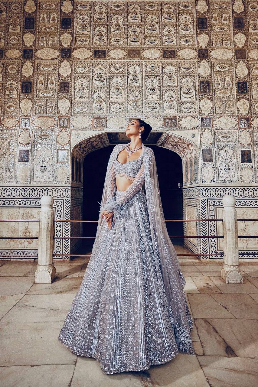 Gray Color Glittery Party Lehenga Blouse