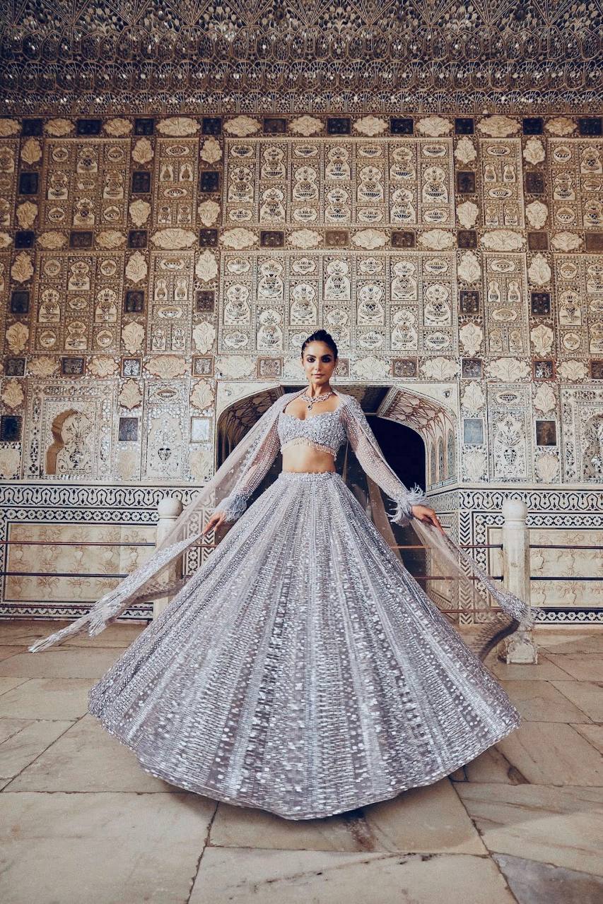 Gray Color Glittery Party Lehenga Blouse
