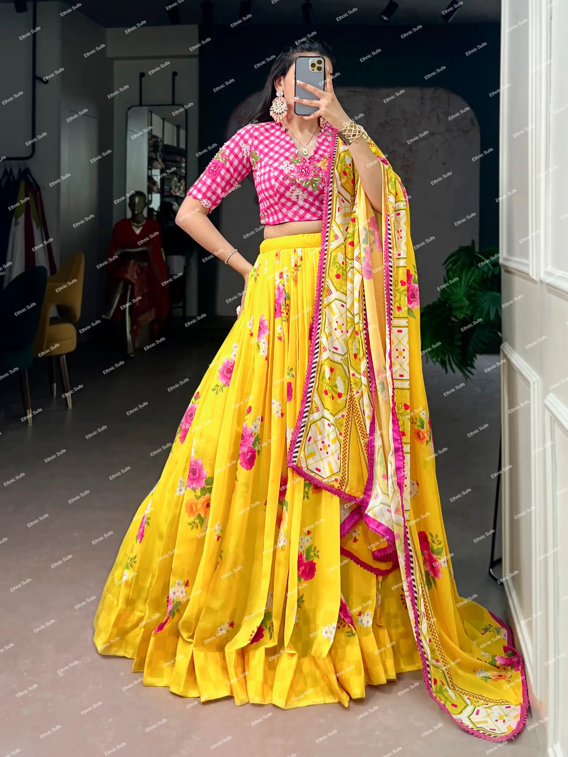 Haldi Ceremony Special Mustard Yellow Floral Lehenga Choli