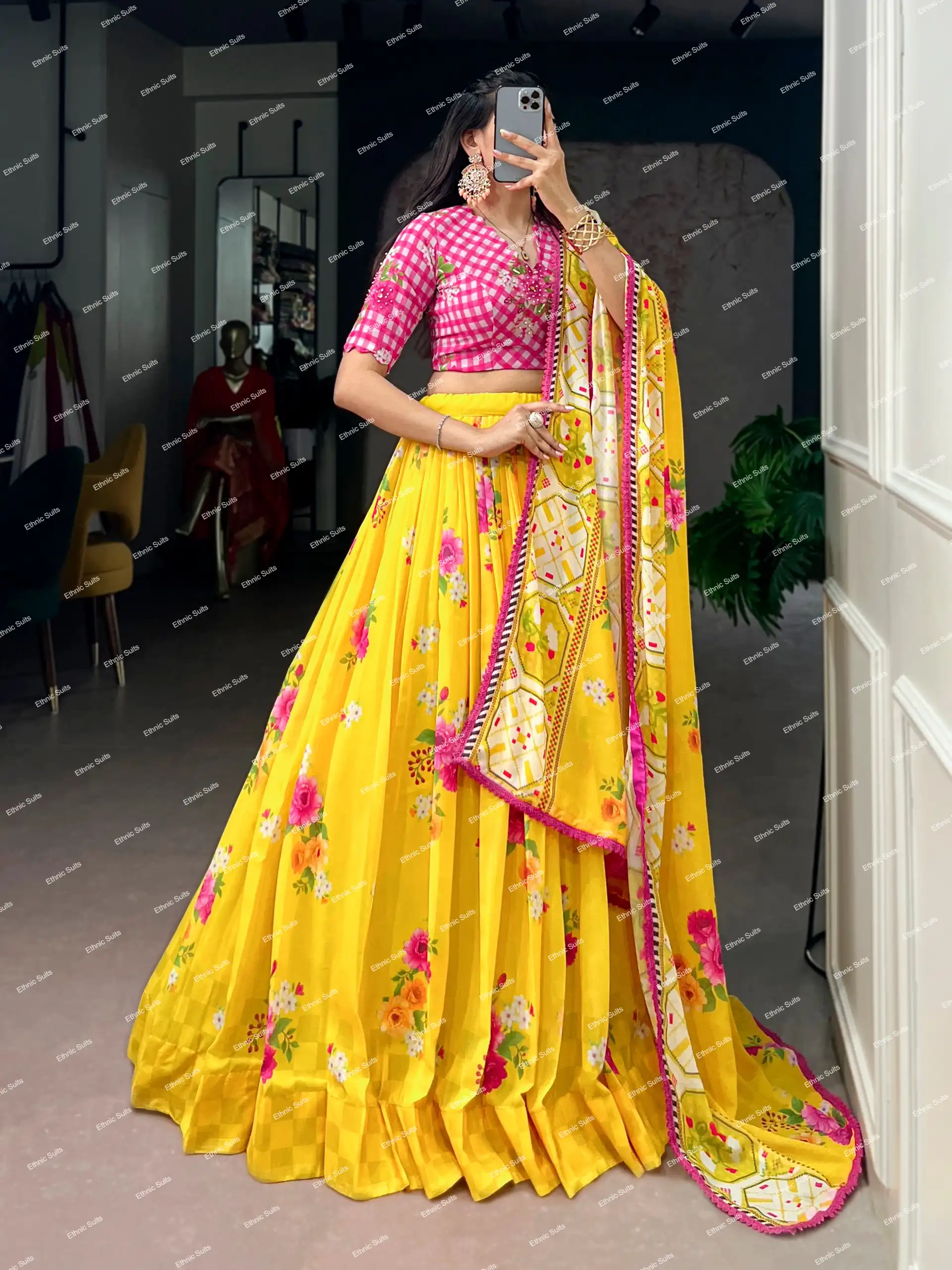 Haldi Ceremony Special Mustard Yellow Floral Lehenga Choli