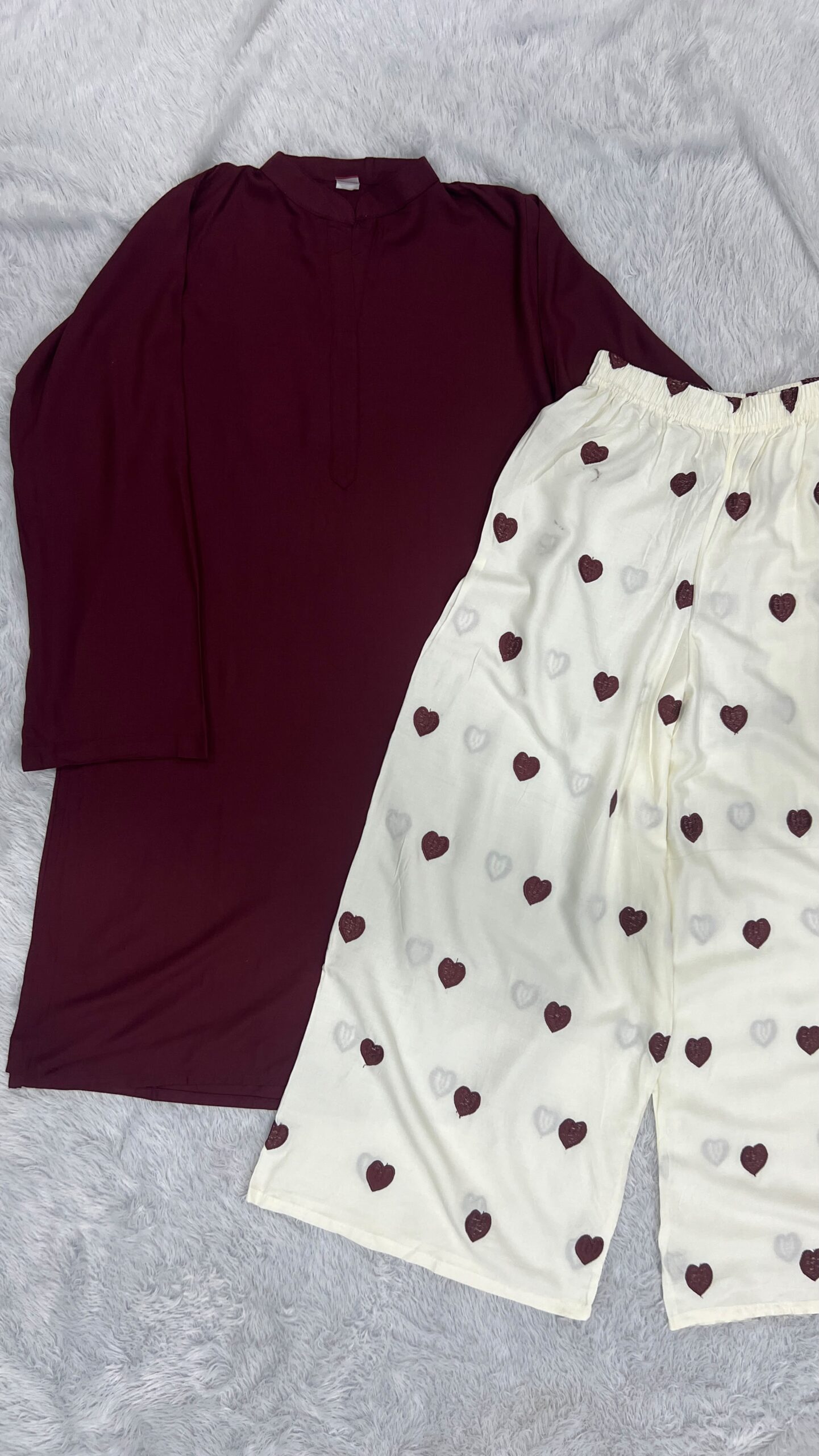Marron Hania Amir Inspired Heart Embroidery Plazzo with Kurti