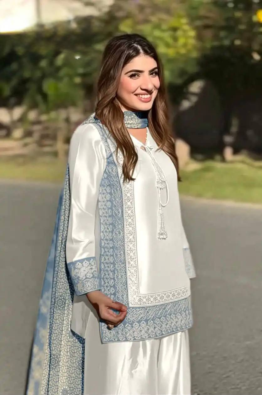 Inspired Farshi Salwar Suit With Contrast Dupatta
