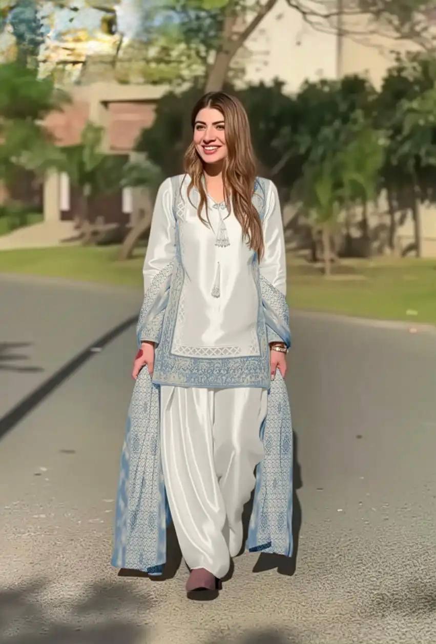 Inspired Farshi Salwar Suit With Contrast Dupatta