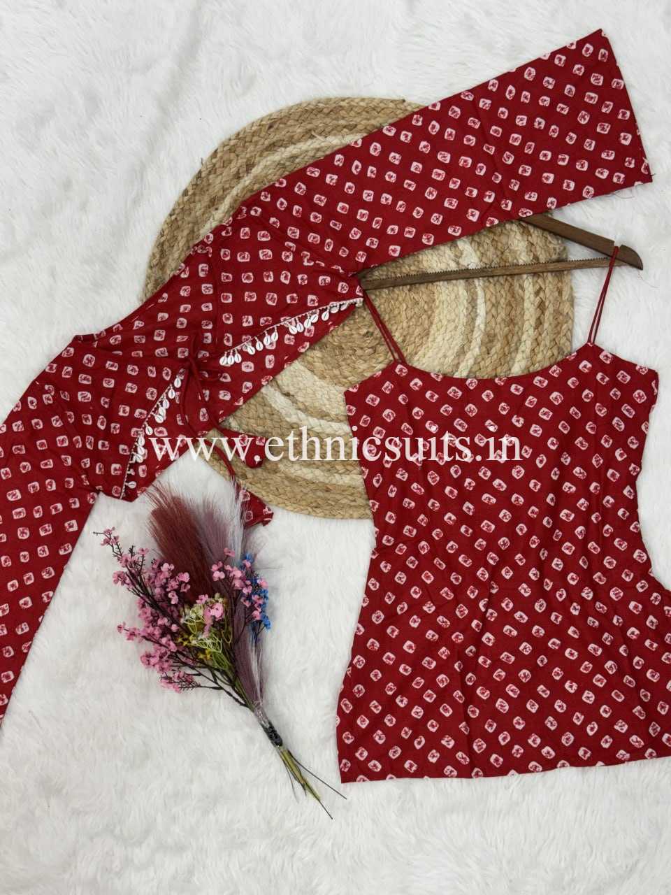 Marron Cotton Printed Boat Neck kurta with Bottom