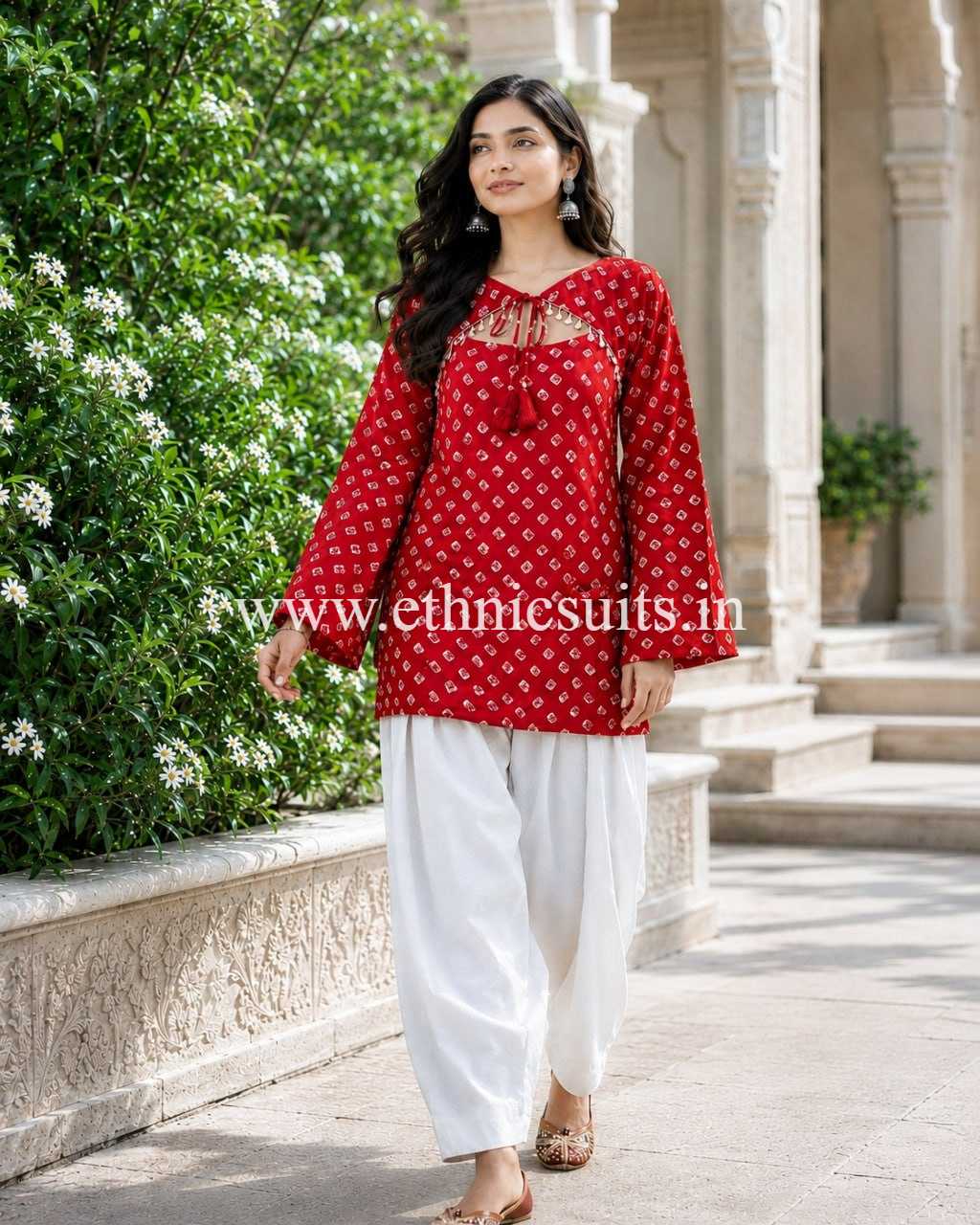 Marron Cotton Printed Boat Neck kurta with Bottom