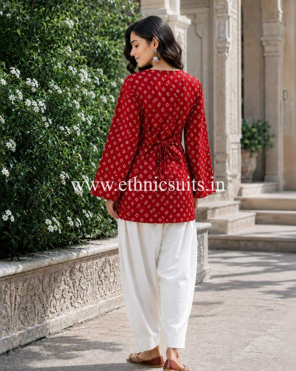 Marron Cotton Printed Boat Neck kurta with Bottom