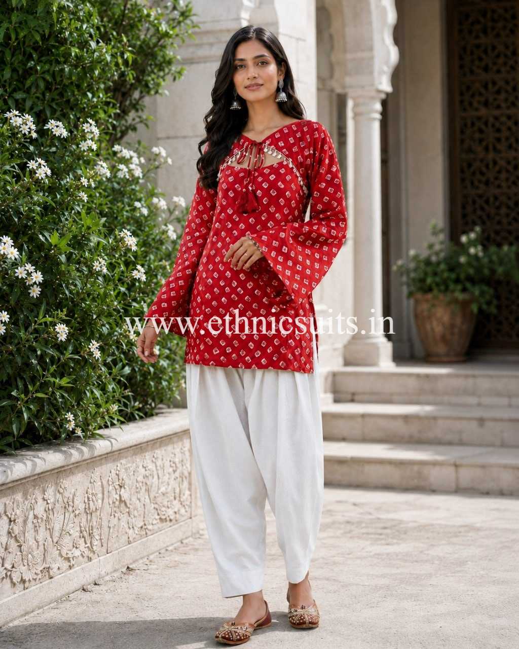 Marron Cotton Printed Boat Neck kurta with Bottom