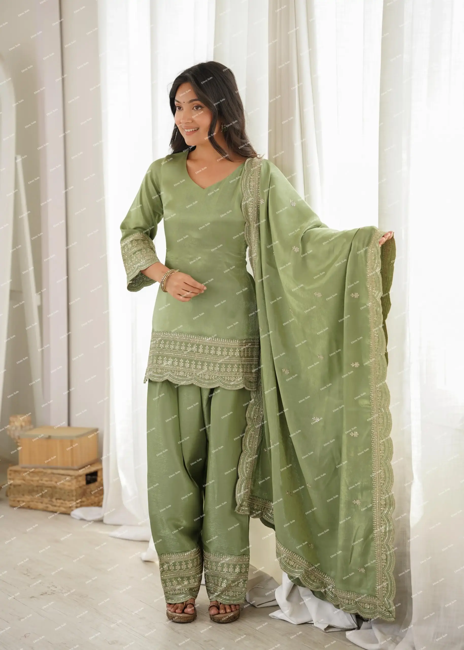 Mint Green Straight Salwar Suit for Women