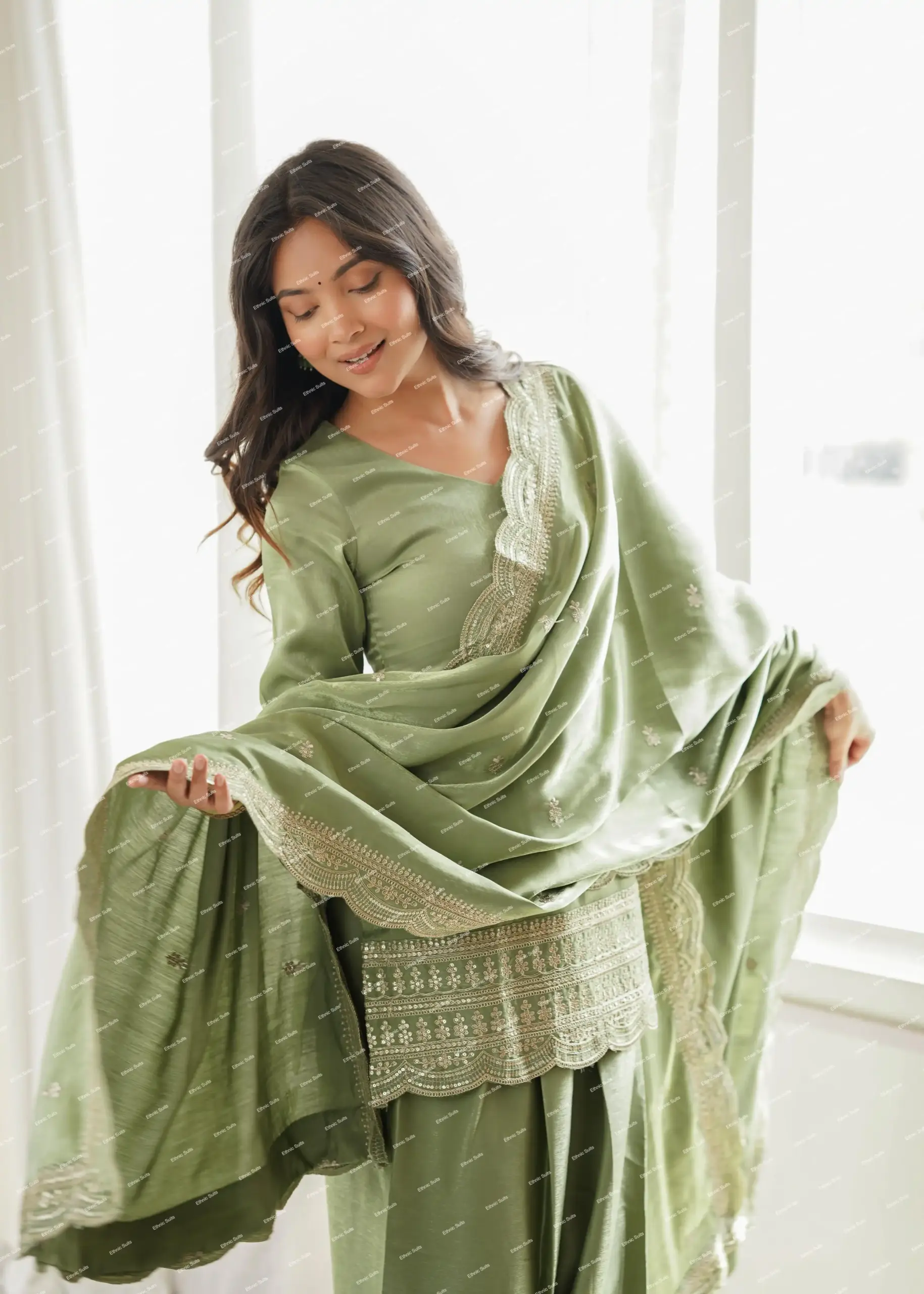 Mint Green Straight Salwar Suit for Women