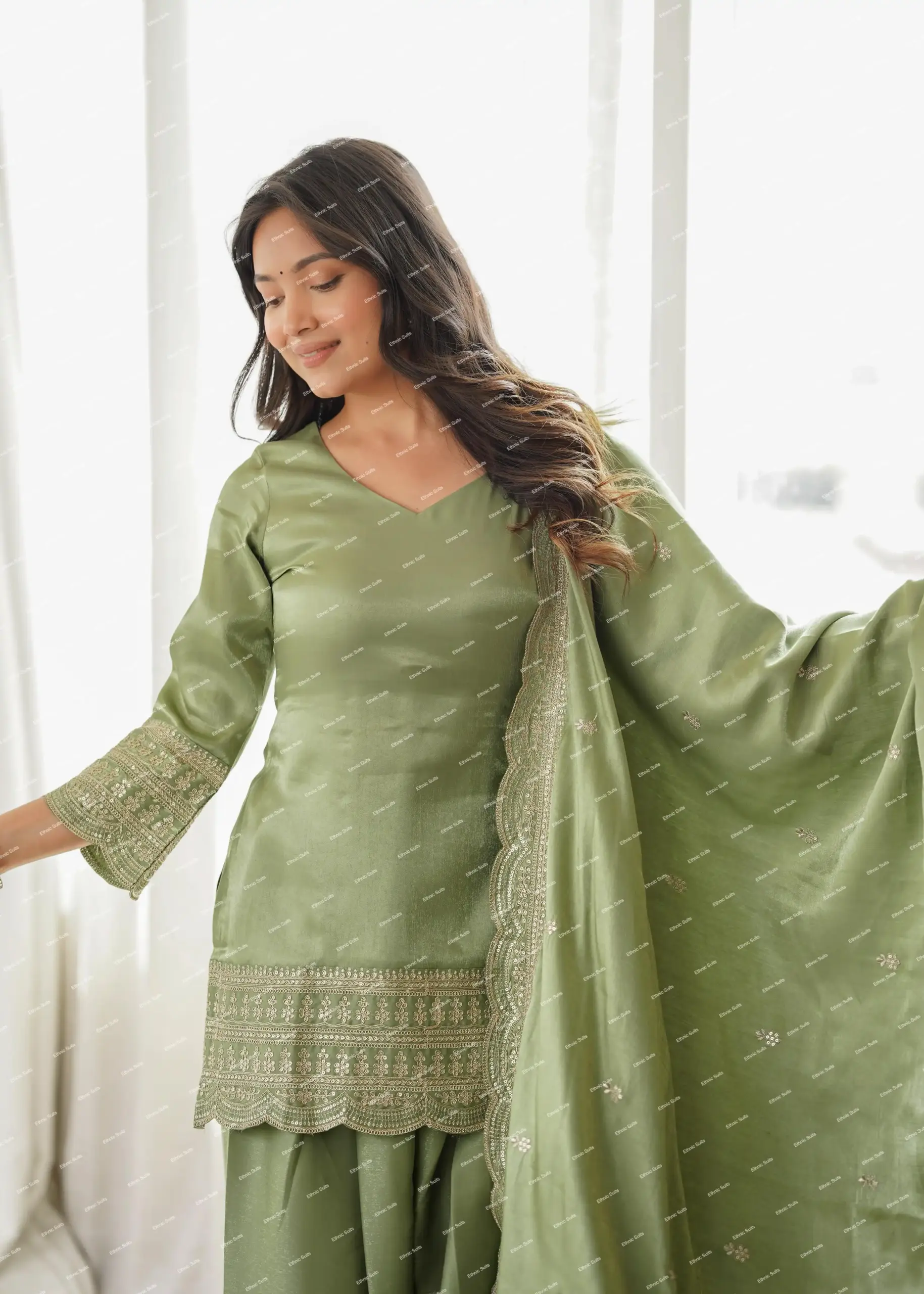 Mint Green Straight Salwar Suit for Women