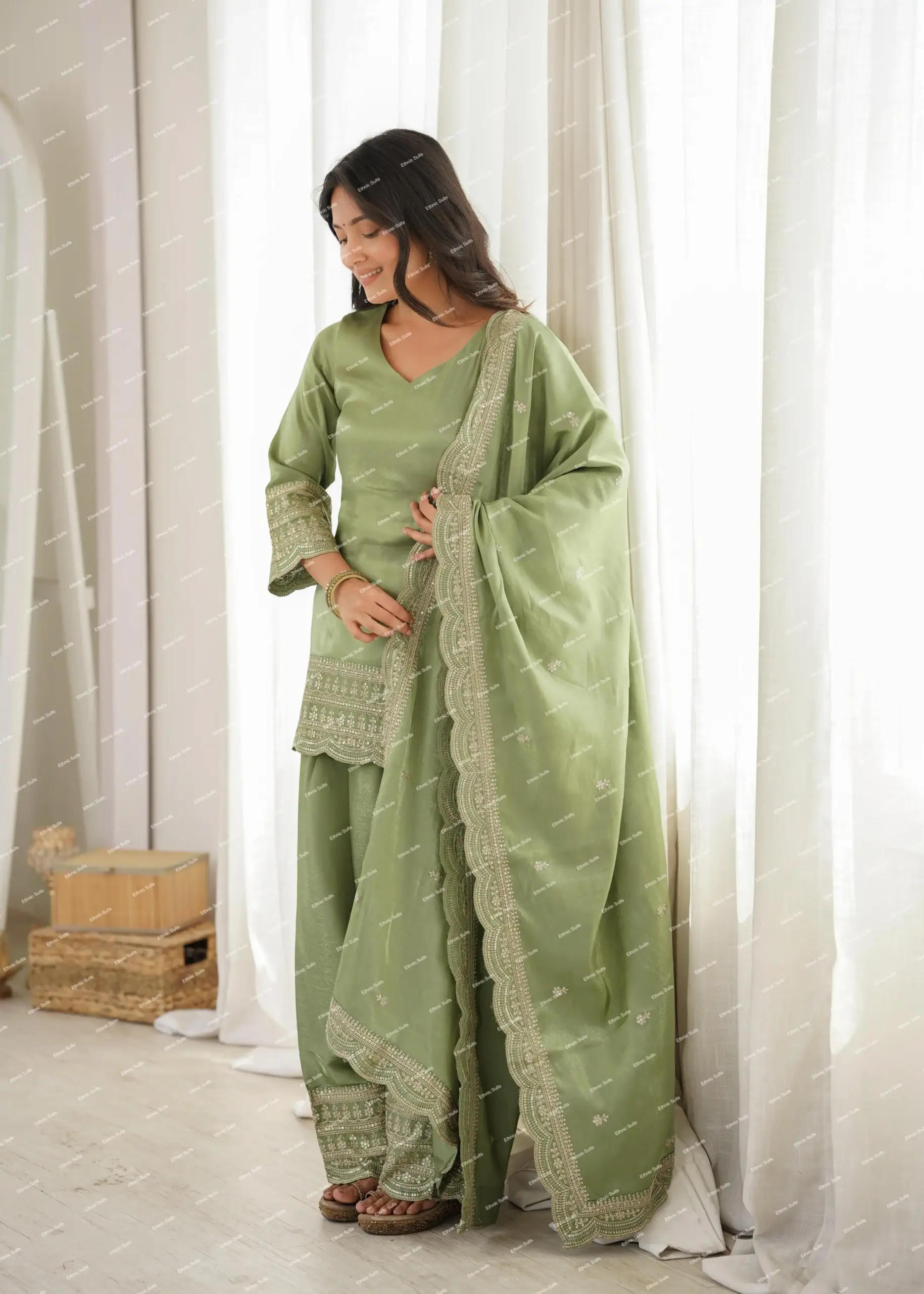 Mint Green Straight Salwar Suit for Women