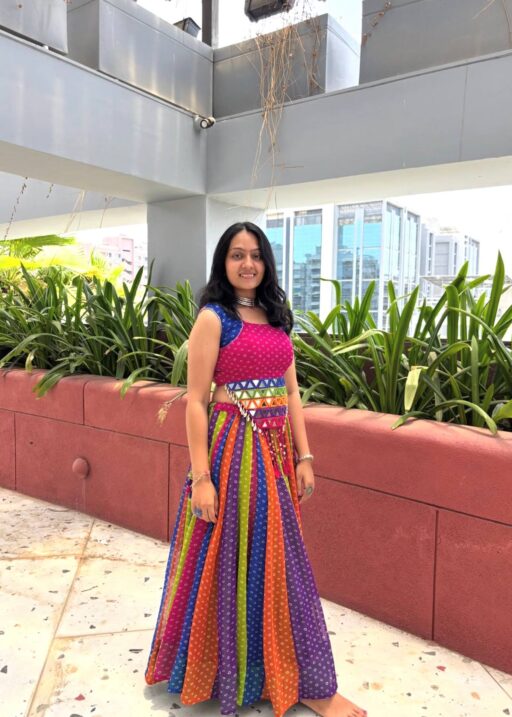 Multi Color Bandhni Printed Chaniya Choli with Fancy Sleeveless Blouse