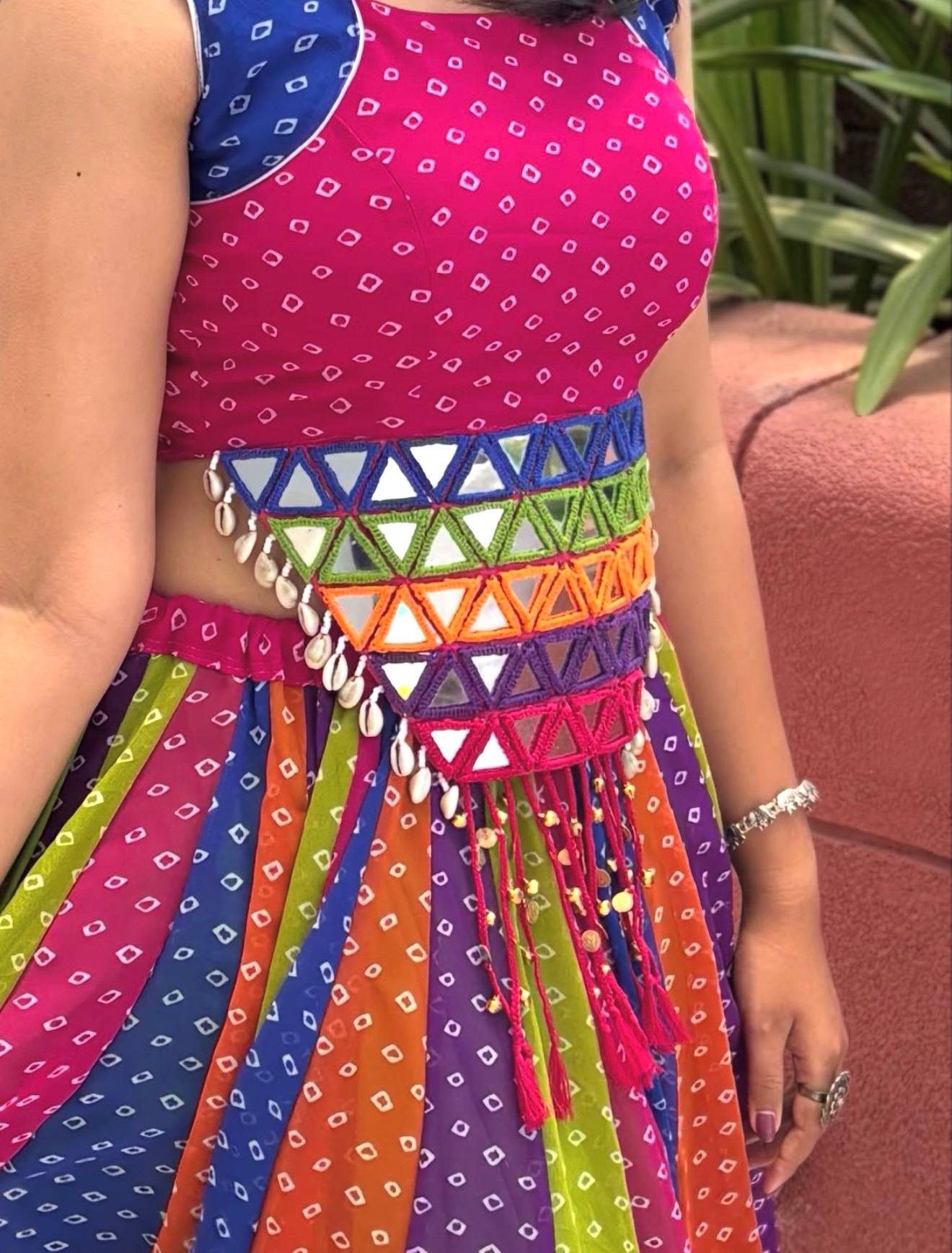 Multi Color Bandhni Printed Chaniya Choli with Fancy Sleeveless Blouse