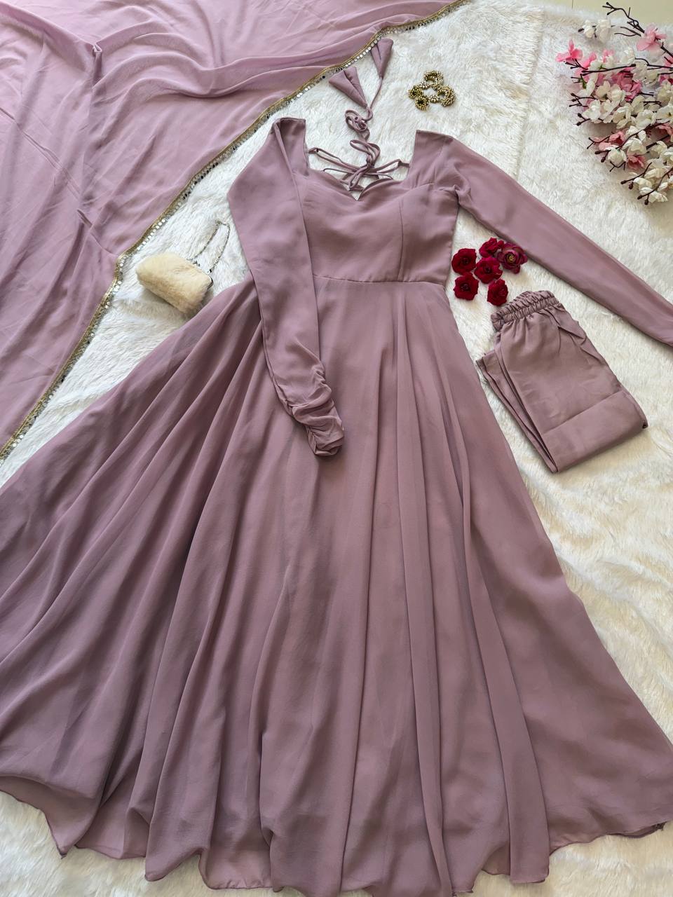 Party Wear Lilac Color Georgette Gown