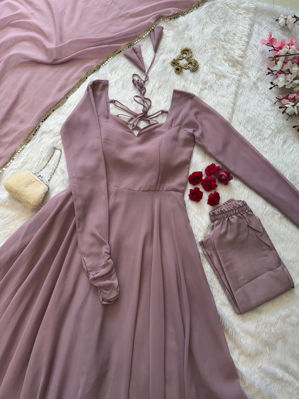Party Wear Lilac Color Georgette Gown