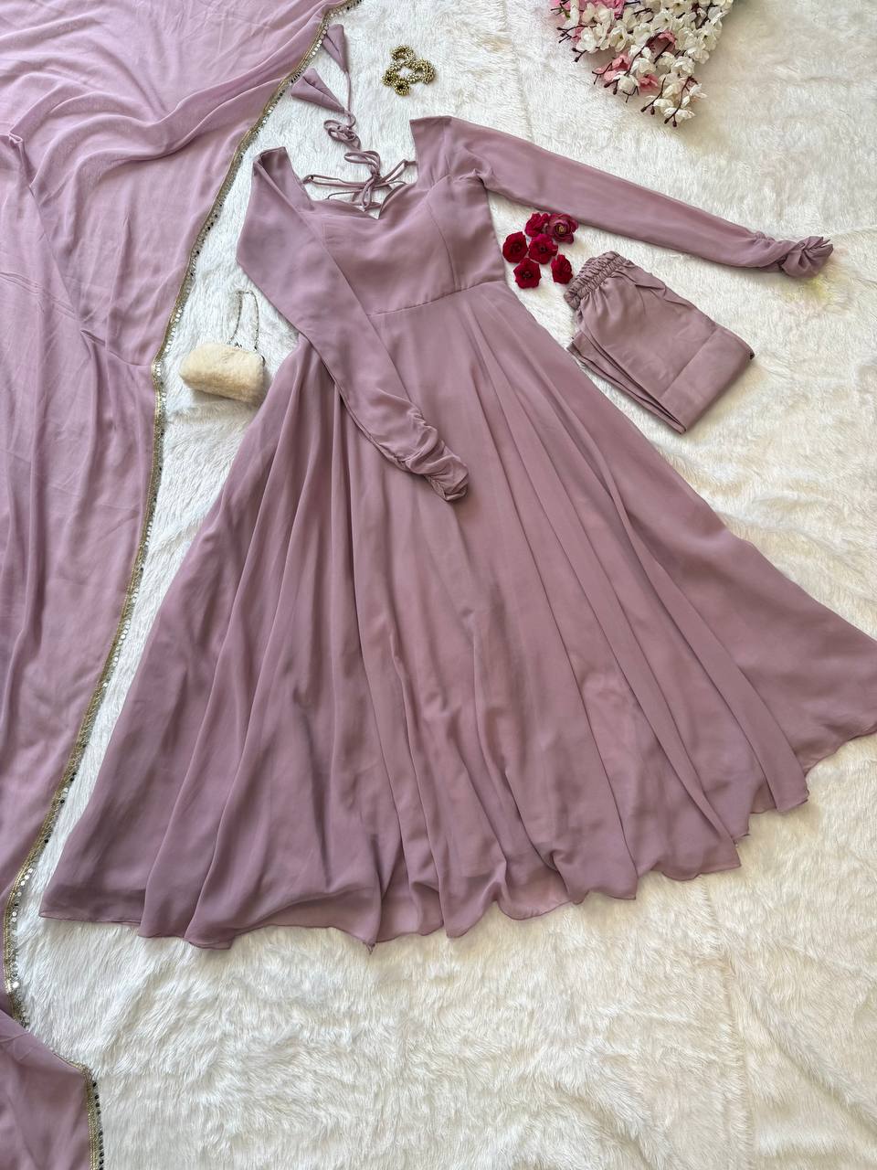 Party Wear Lilac Color Georgette Gown
