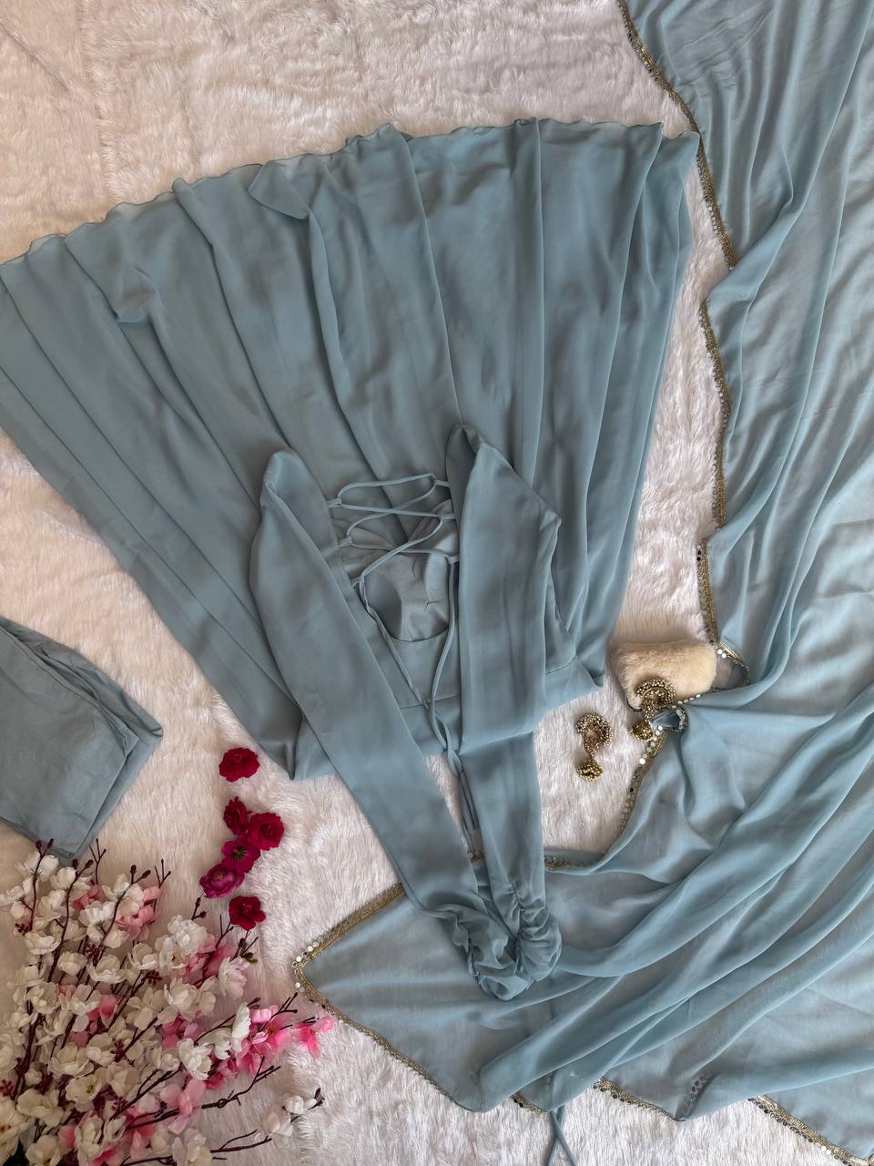 Party Wear Sea Green Color Georgette Gown