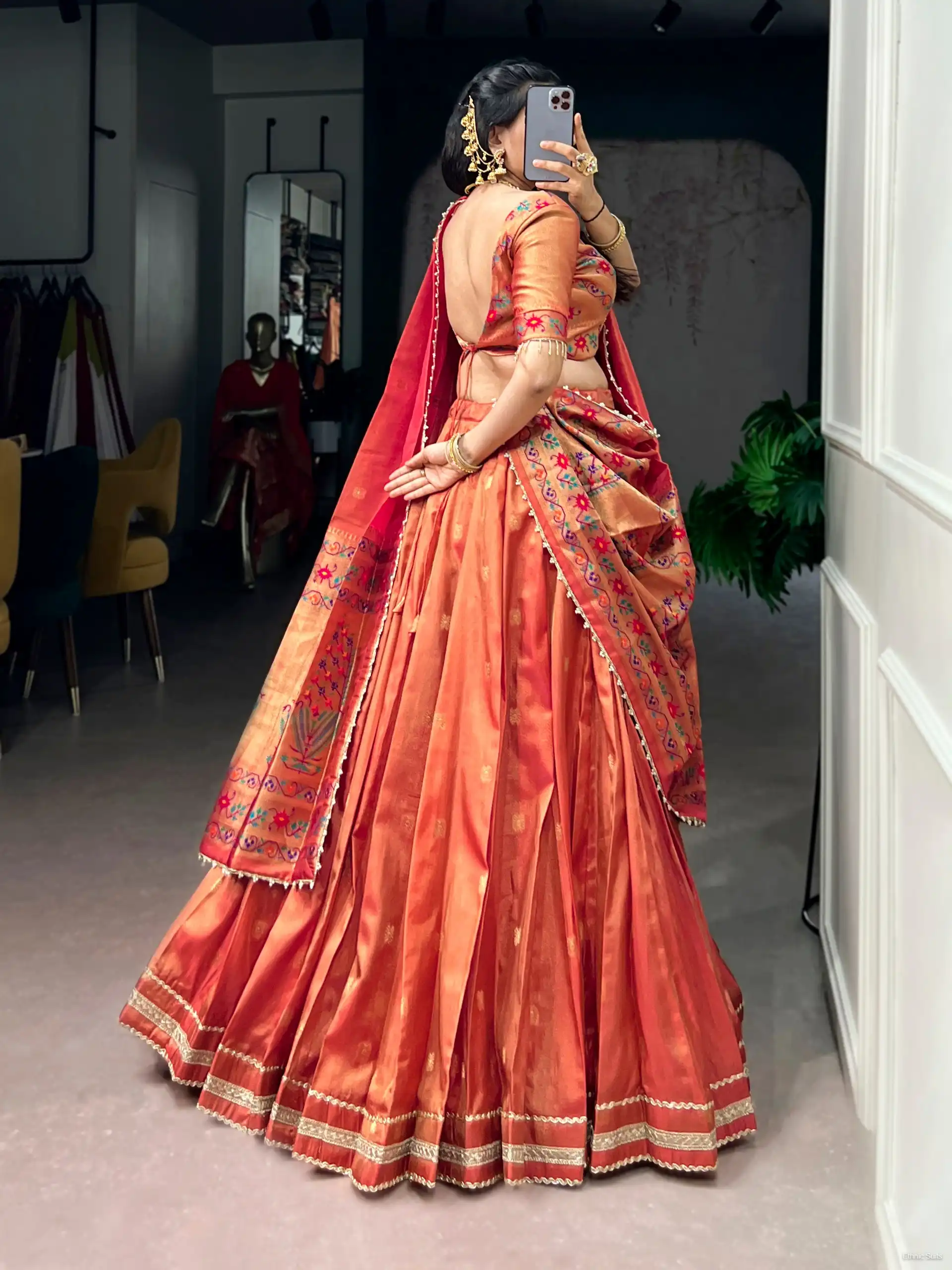 Pastel Orange Paithani Silk Wedding Wear Lehenga Blouse