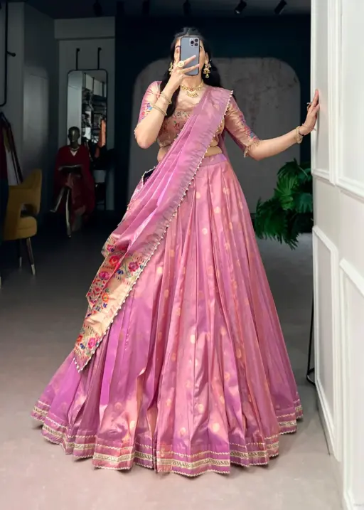 Pastel Pink Paithani Silk Wedding Lehenga Blouse