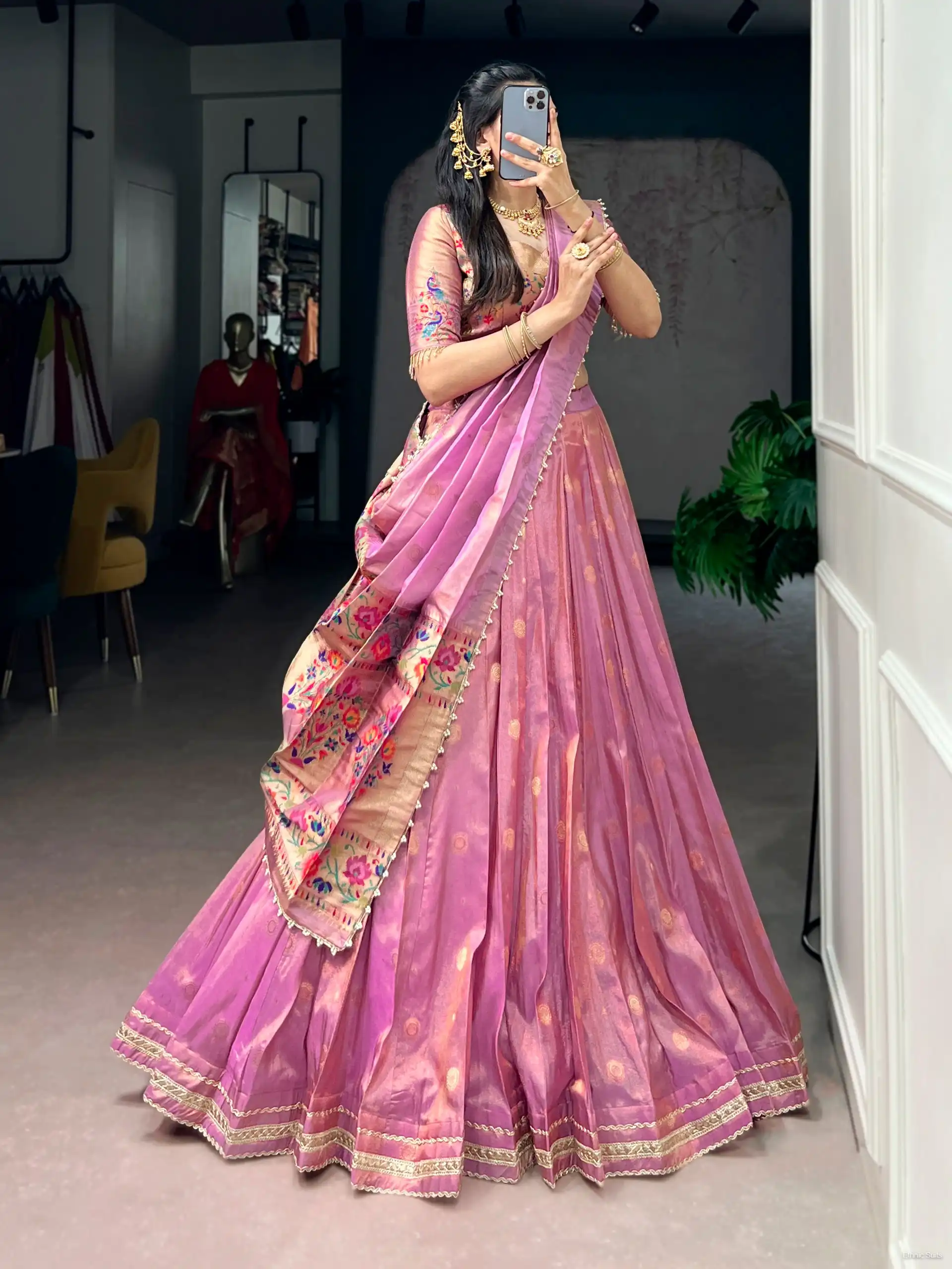 Pastel Pink Paithani Silk Wedding Lehenga Blouse
