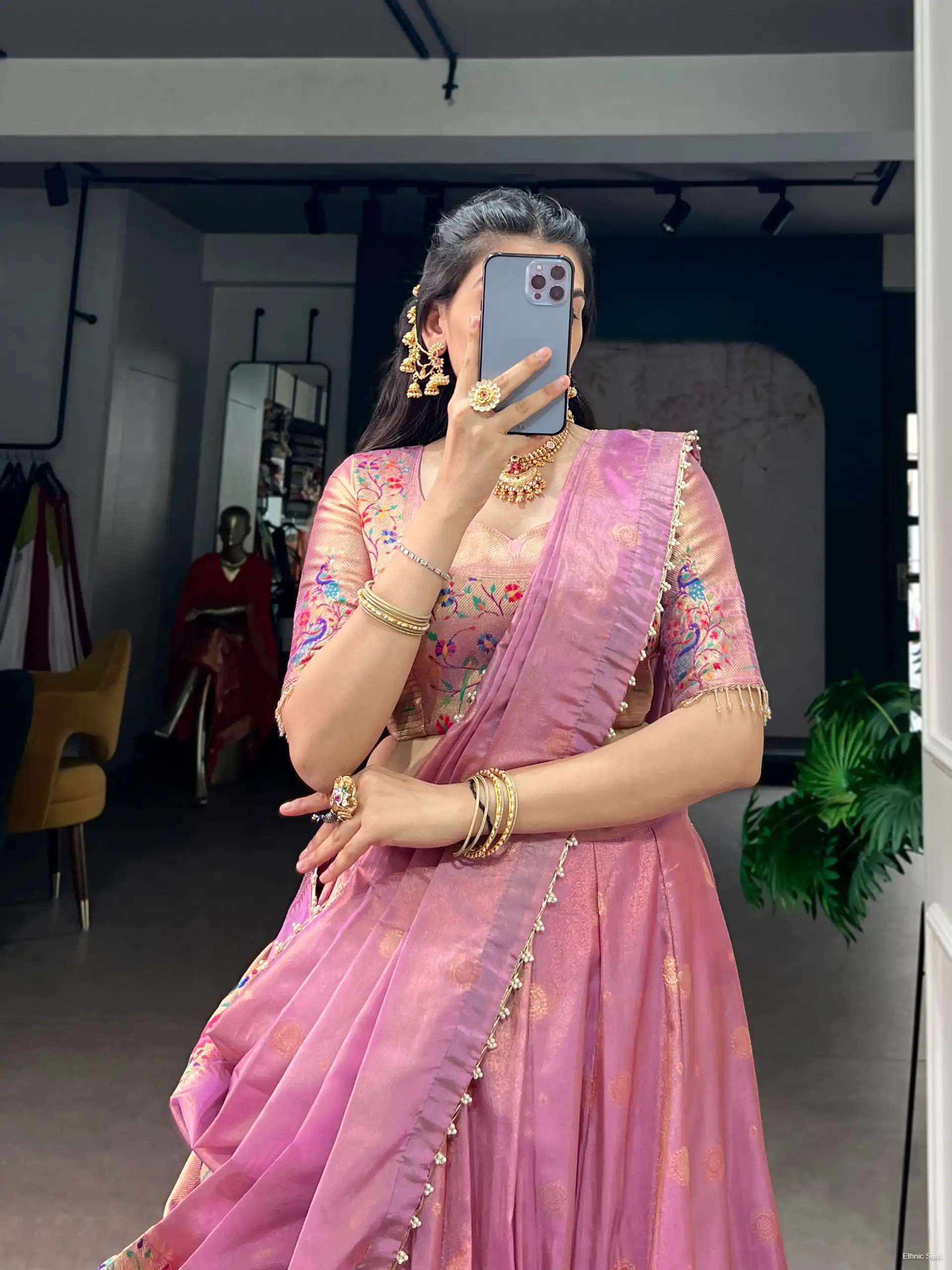 Pastel Pink Paithani Silk Wedding Lehenga Blouse