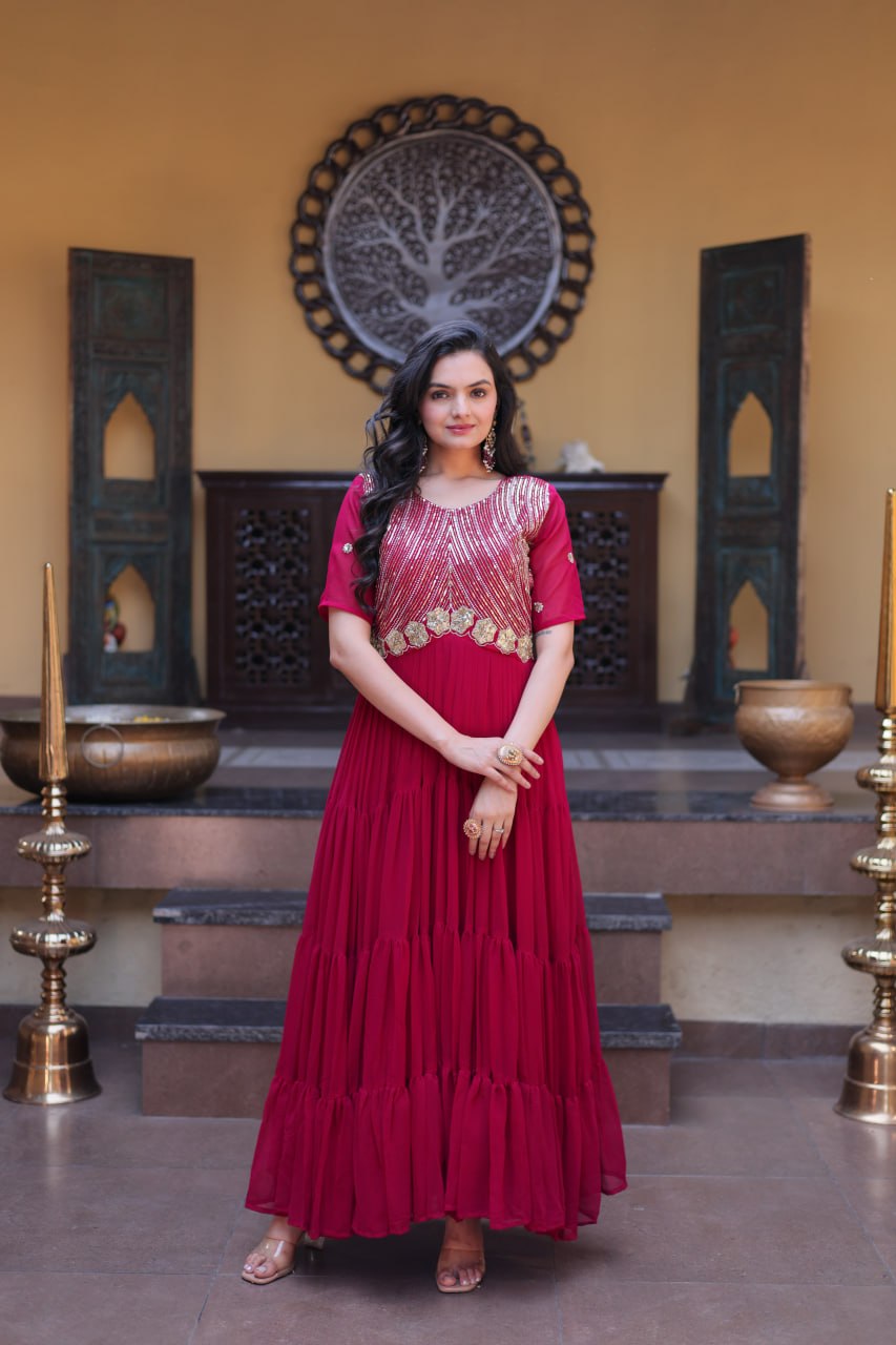 Pink Big Flair Gown for Girls