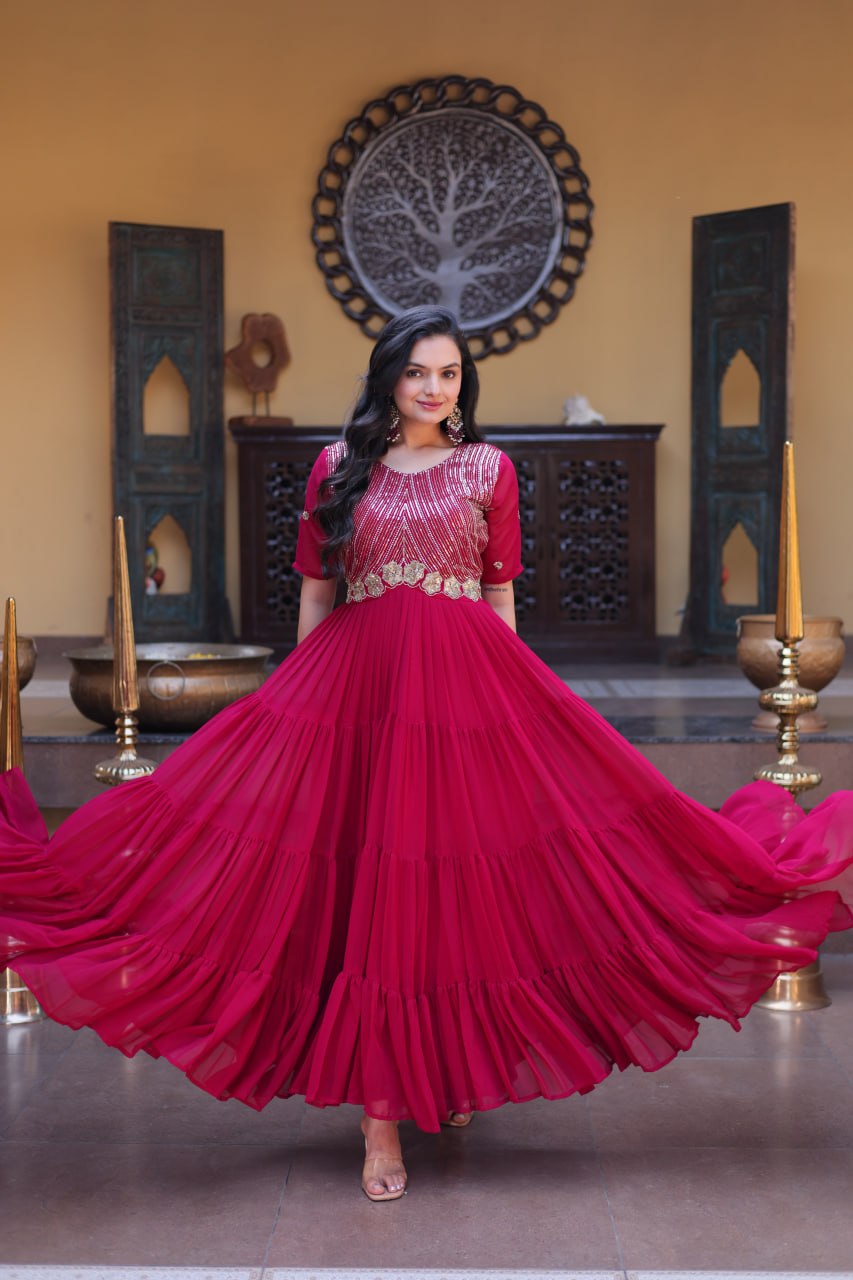 Pink Big Flair Gown for Girls