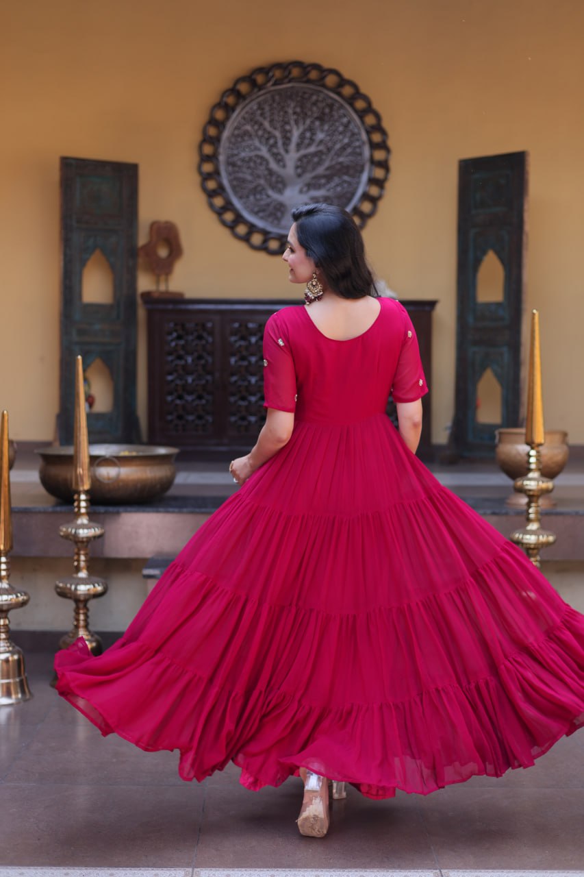 Pink Big Flair Gown for Girls