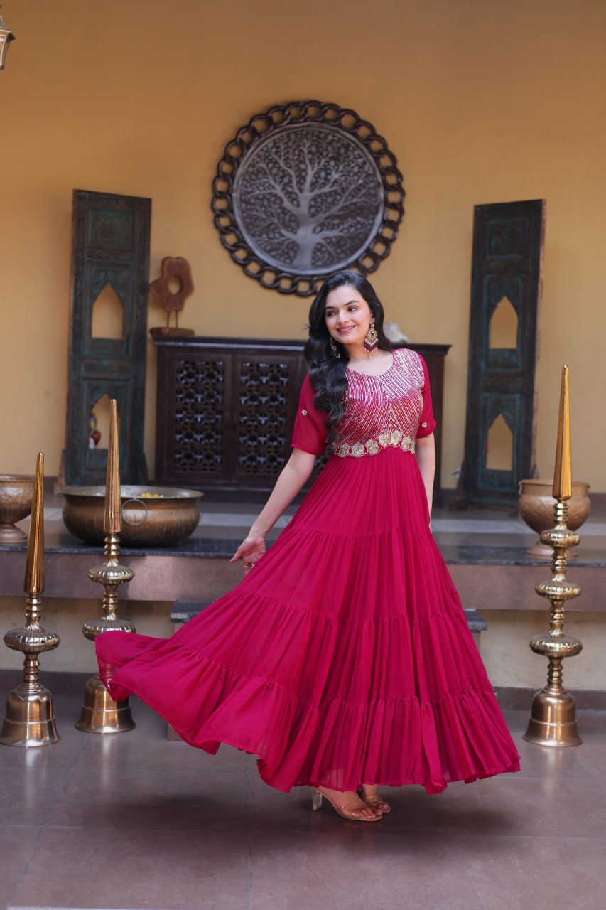 Pink Big Flair Gown for Girls