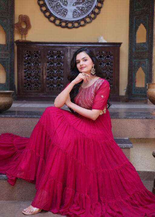 Pink Big Flair Gown for Girls