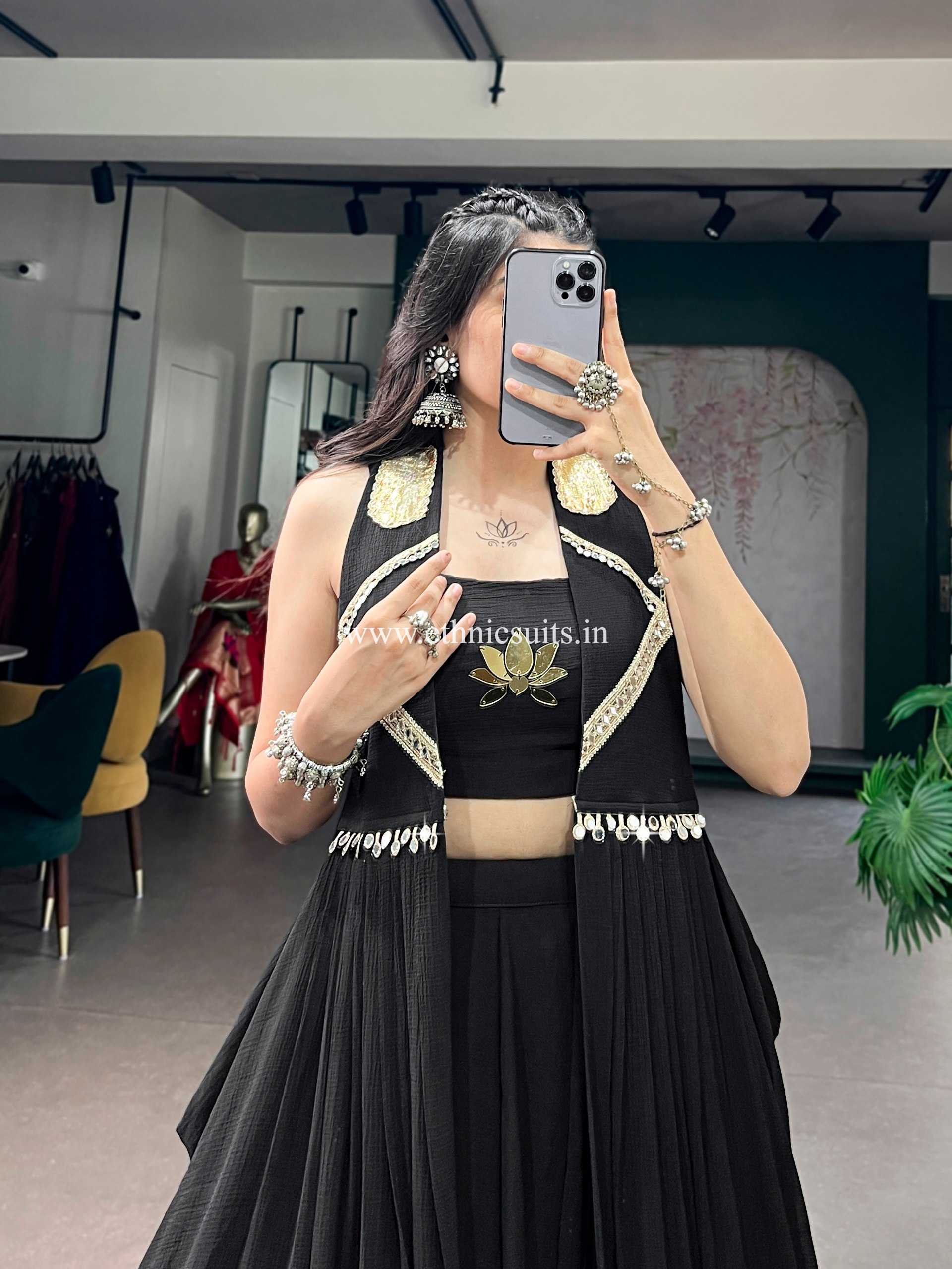 Pure Black Chaniya Choli with Jacket for Navratri
