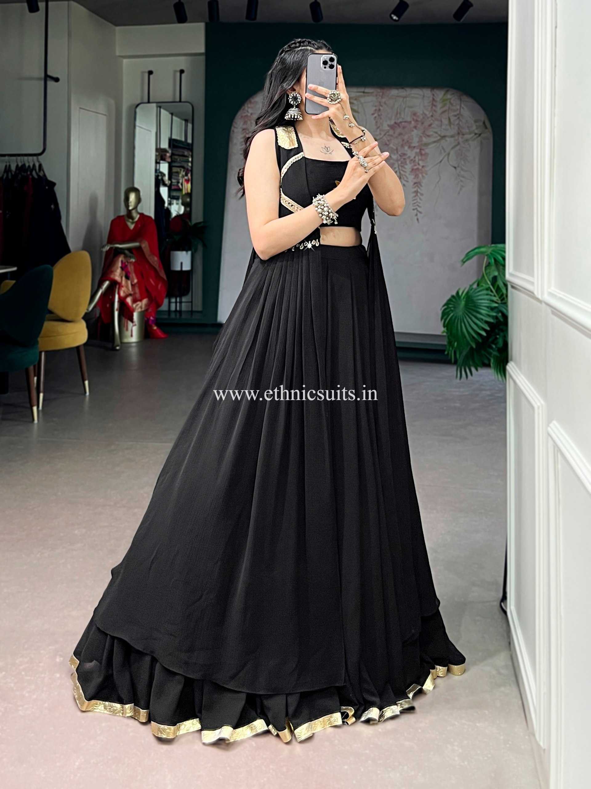 Pure Black Chaniya Choli with Jacket for Navratri
