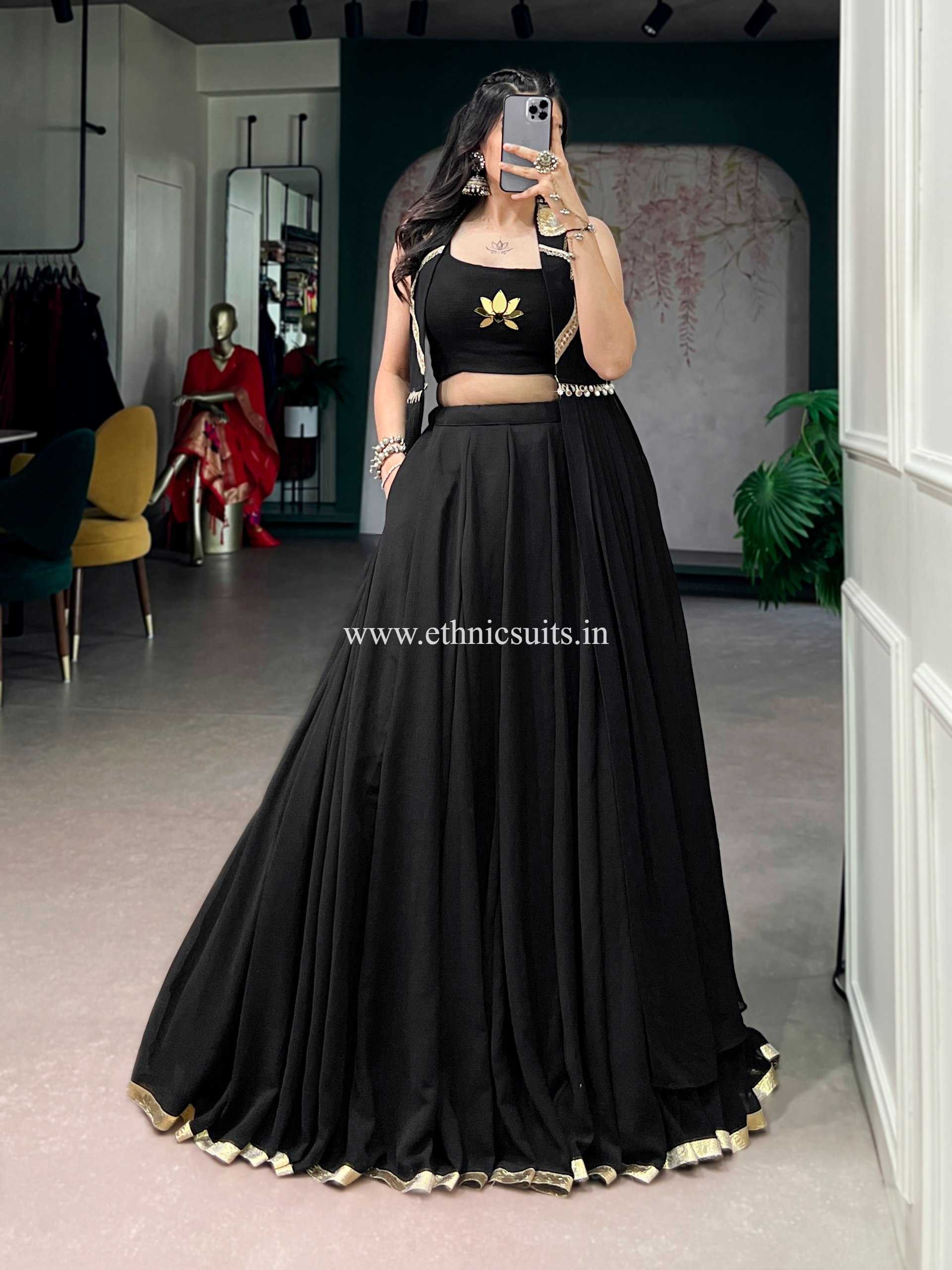 Pure Black Chaniya Choli with Jacket for Navratri