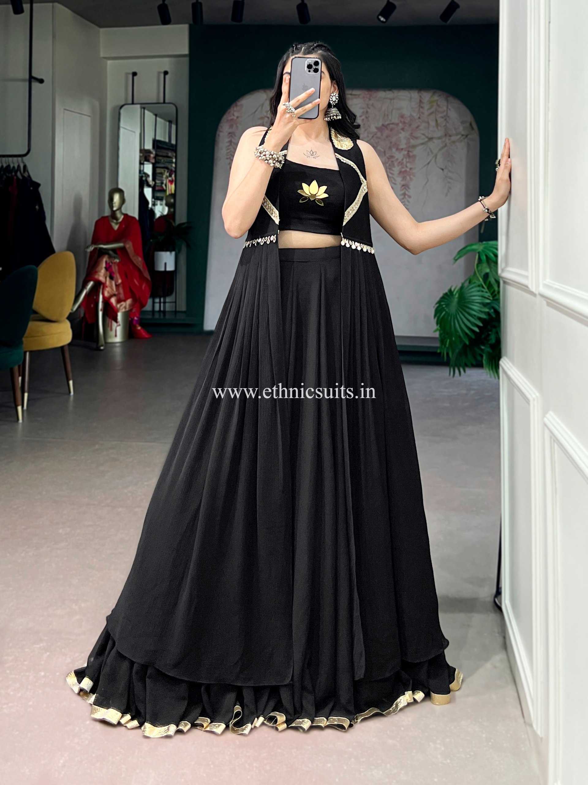 Pure Black Chaniya Choli with Jacket for Navratri