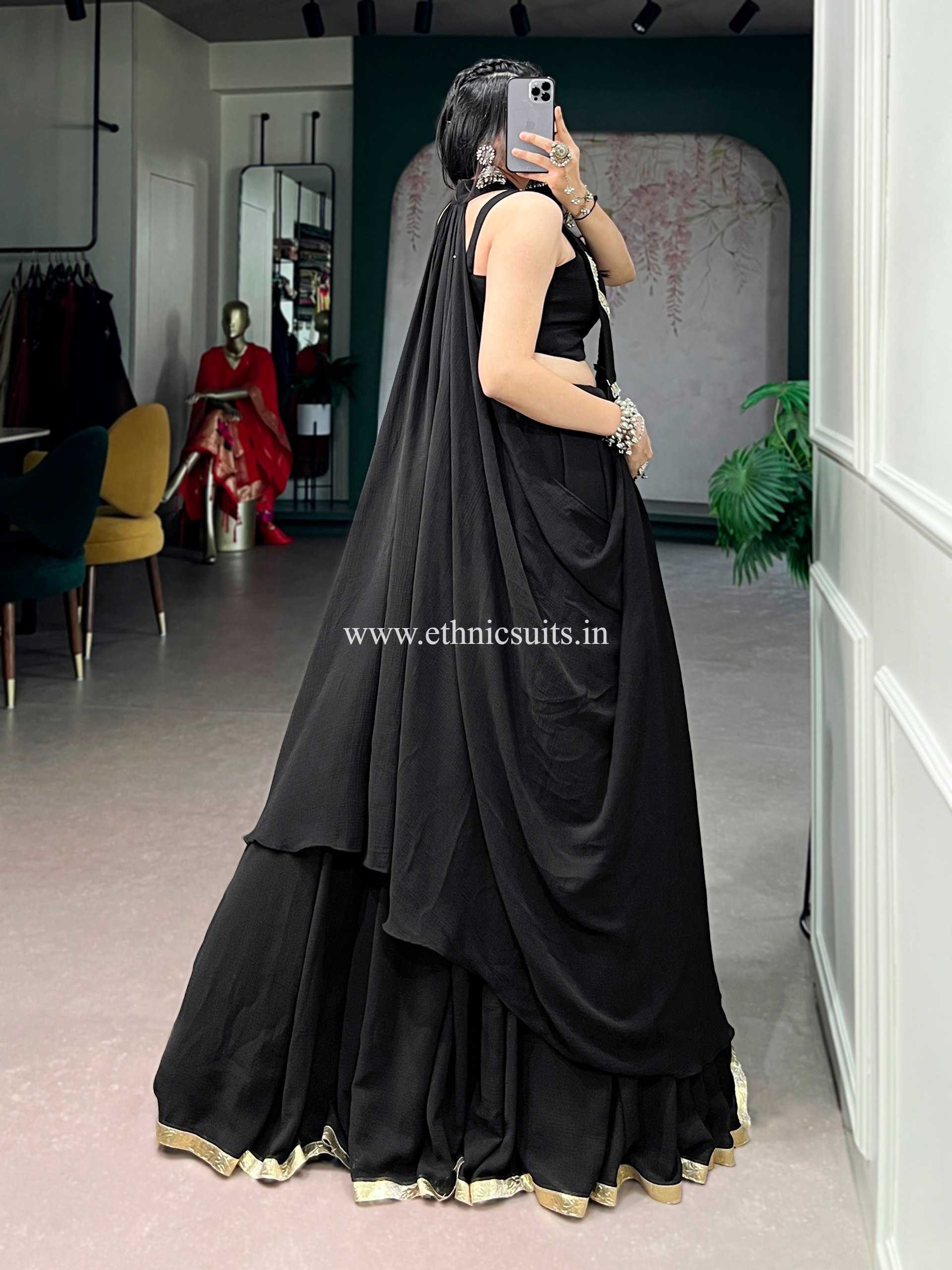 Pure Black Chaniya Choli with Jacket for Navratri